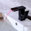LED Basin Faucet Hot and Cold Square Basin Faucet Brass Waterfall Crane Sink Faucet Single Handle Water Tap