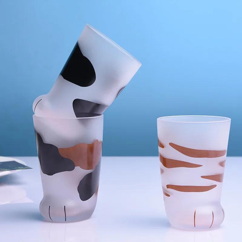 Animals Glass 300ML Creative Cute Cartoon Cat Paw Water Bottle Milk Juice Frosted Drinking 3D Shape Cold Drink Mug Coffee Cup