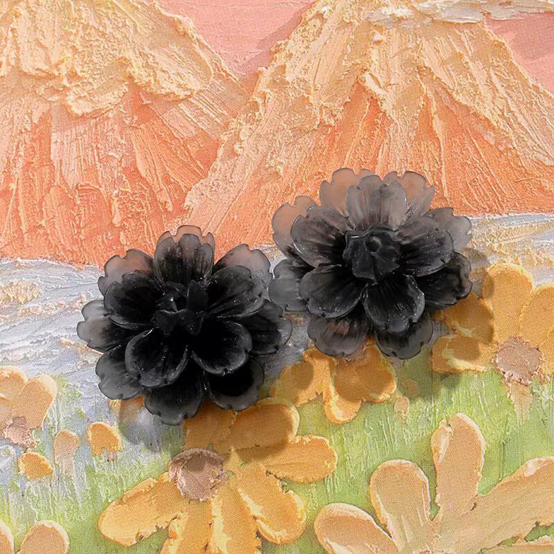 3D Pink White Flower Earrings for Women Imitation Pearl Acrylic Blooming Gardenia Stud Earrings Cute Jewelry Yellow Purple