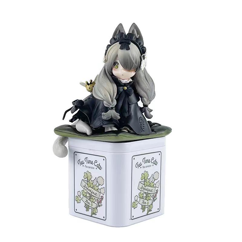 Soybean Catgirl Figurine: Cute Sitting Pose Eating Fish Ornament