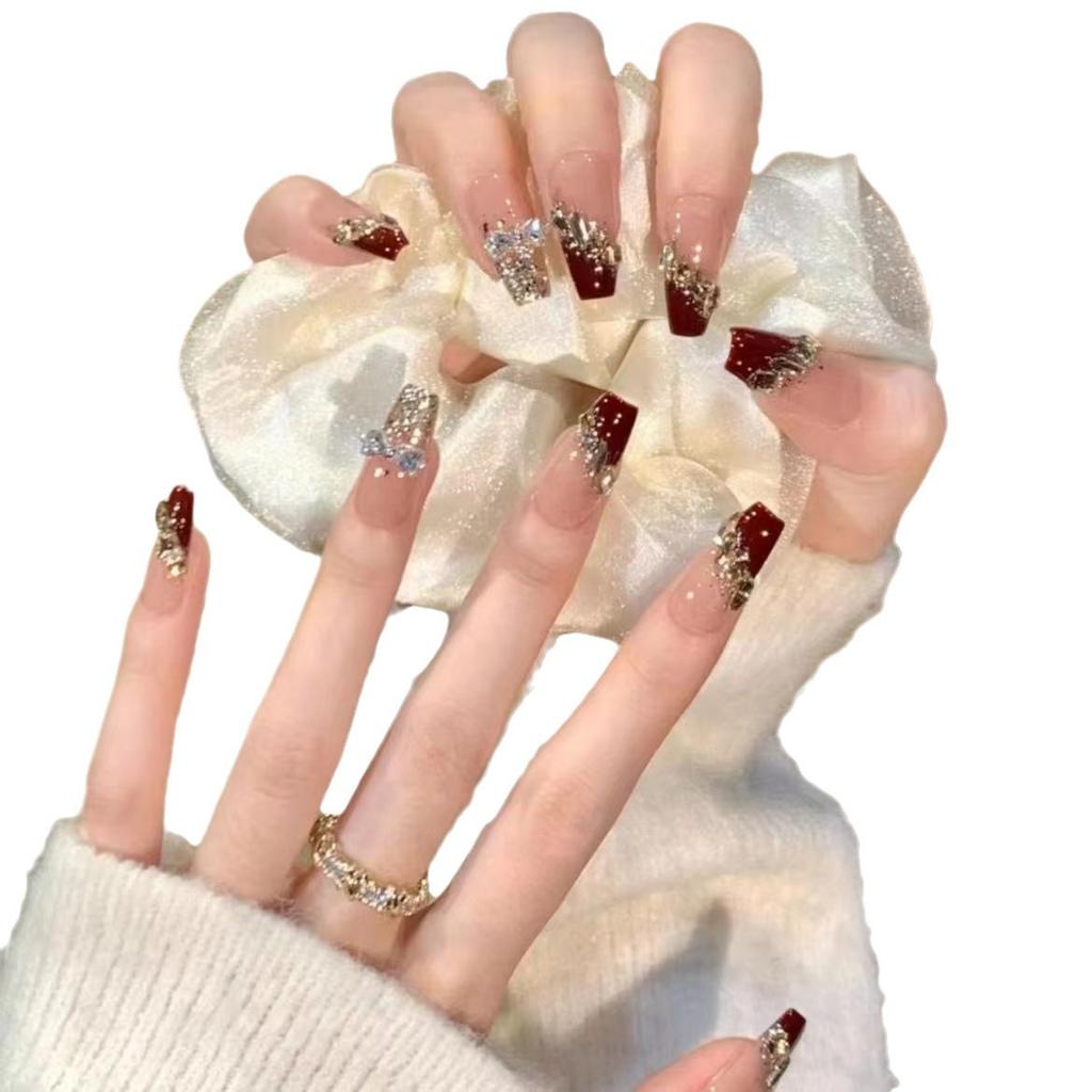 Pure Hand-made Phototherapy Wearer Burgundy Mousse Finished Reusable Nail Art Patch