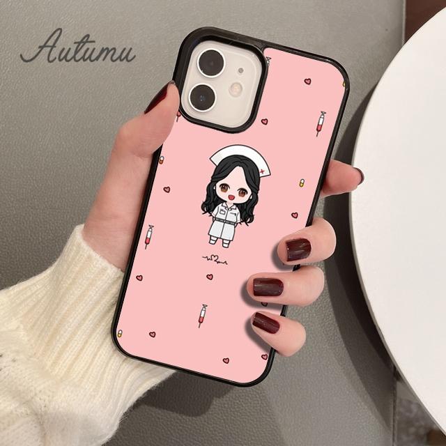 Capa de telefone de médico e enfermeiro de desenho animado para iPhone 11 12 13 14 Pro Max mini XR XS SE 2020 7 8 Plus Samsung Galaxy S21 S22