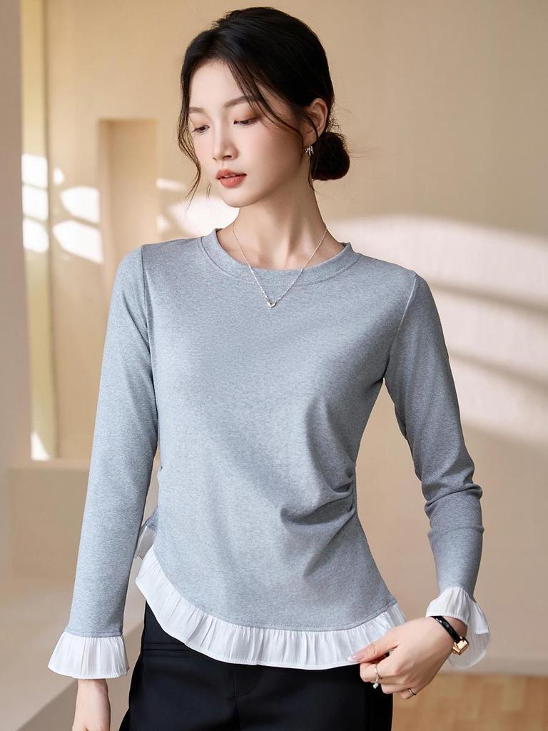 YB528# Early Autumn Korean Lace Slimming Long Sleeve Fashion Top