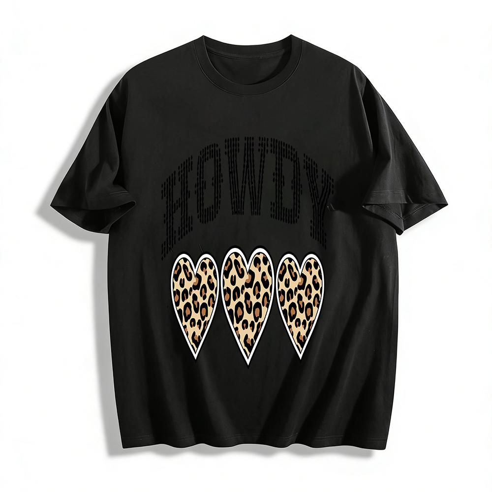 Western Style Leopard Print Heart Letter T Shirt Women Casual Loose Crew Neck Tee Top Pure cotton T-shirt XXS