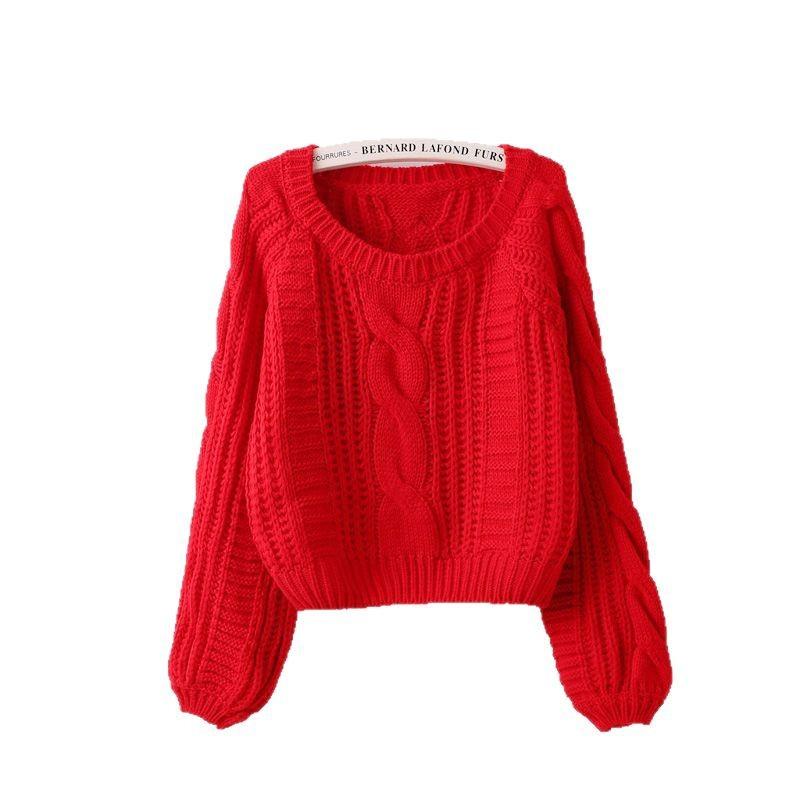 Autumn and Winter Loose Outer Wear Twist Pullover Sweater Women's Fashion Casual Lazy Short Crew Neck Knitted Sweater Versatile