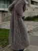 2024 European & American Gray Lapel Long Plush Coat - New Warm, Thick, Furry Outerwear for Autumn & Winter