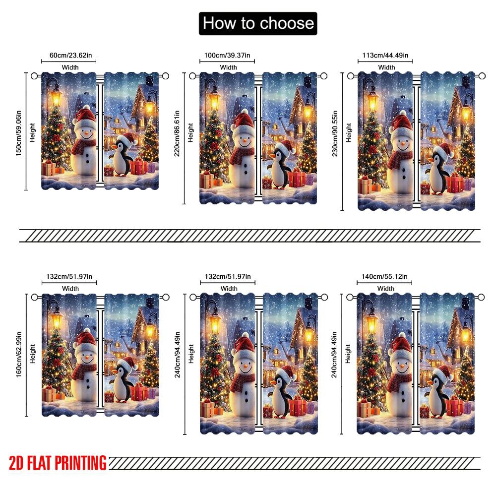 2pcs 2D flat printing Merry Christmas Curtain Festive Snow Christmas Fabric Without Electricity Party & Holiday Decor Perfect
