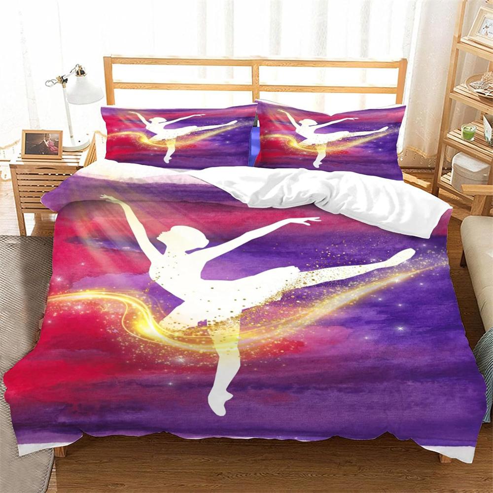3D Ballet Girl Duvet Cove,Cartoon Bedding Set Double Size Quilt Cover Microfibre Comforter Cover With Zipper And Pillowcase 2Pcs