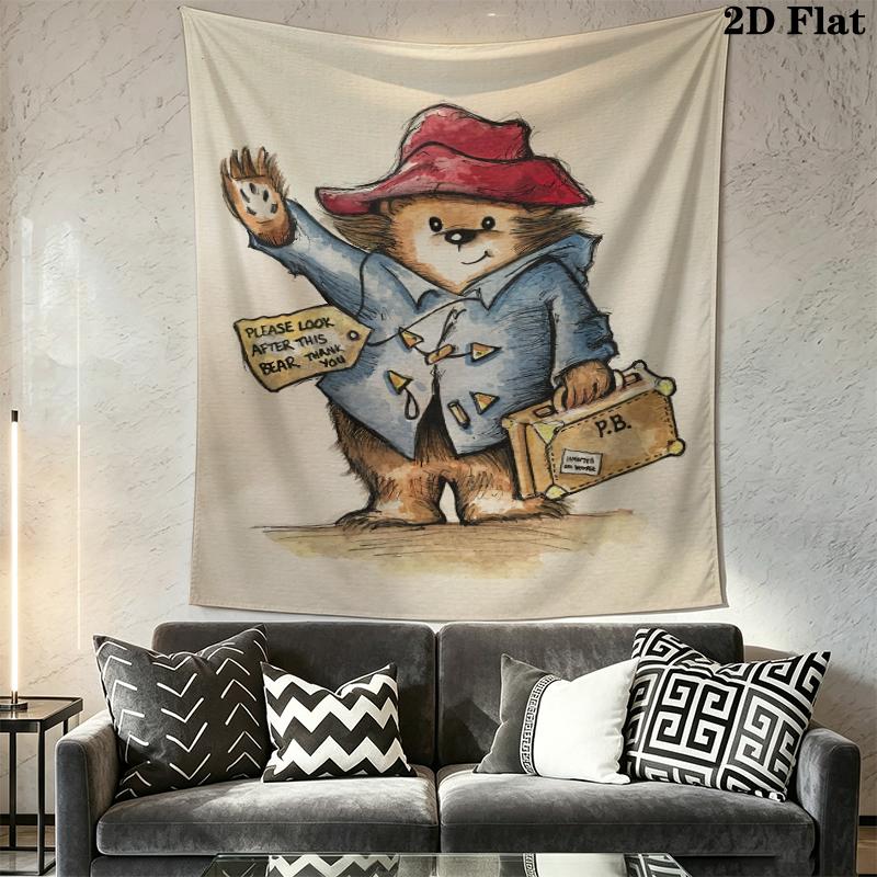 Paddington Bear Wall Tapestry Aesthetic Wall Hanging Printed Fabric Blanket Decorative Tapestries for Bedroom Living Room Home Decor