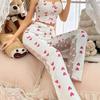 2024 Color Block Mesh Patchwork Camisole Pajama Set with Front Slit