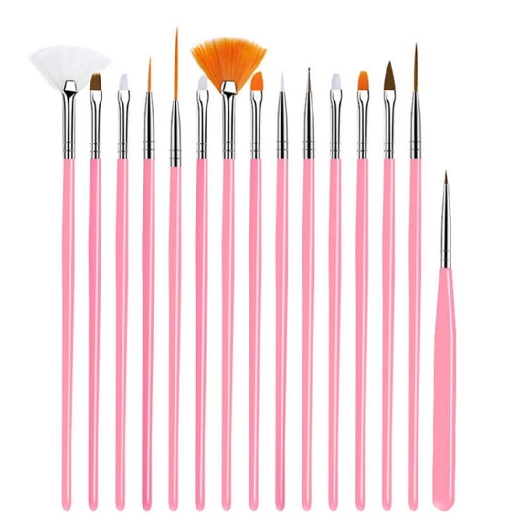 

Professional Nail Art Brush Collection With Dotting Tools 15Pcs Nail Designs Brushes For Gel Nail Styling рожевий