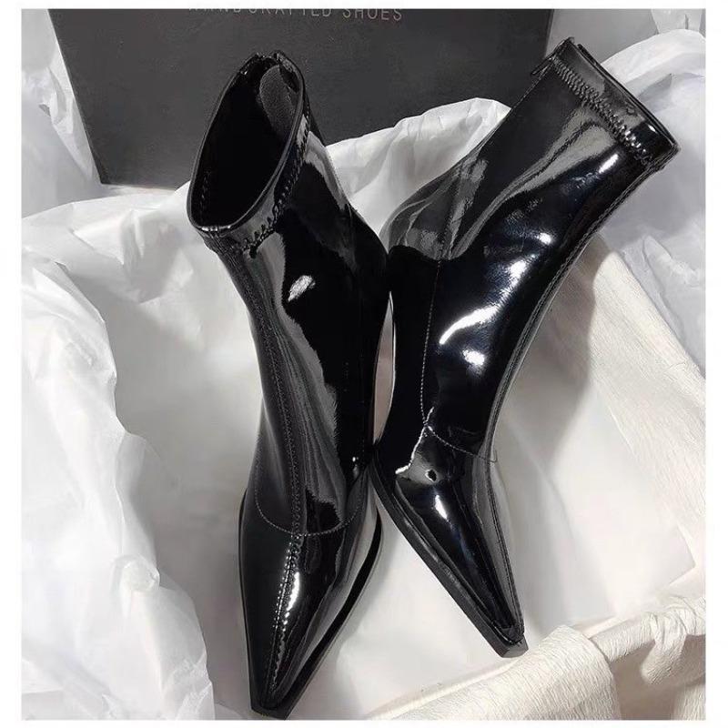 Autumn and Winter New Patent Leather Short Boots Women's Sexy Pointed Thin High Heels Thin Boots Commuting Temperament Small Ankle Boots