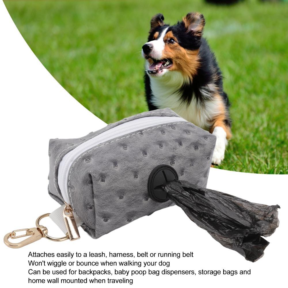Ostrich Grain Surface Dog Poop Bag Dispenser Compact Silhouette Leash Hanging Bag Road Side Walk серый