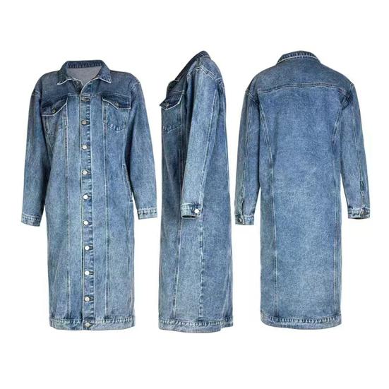 Giacca Retro da Donna Slim Fit Denim Lavato Lunghezza Media Collo a Revers Bottoni