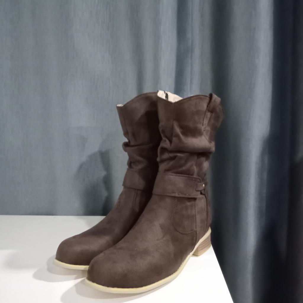 Fashion Women Ankle Boots 2024 Autumn and Winter New European American Style 34-43 Round Head Low Heel Suede Low Barrel Women's Boots