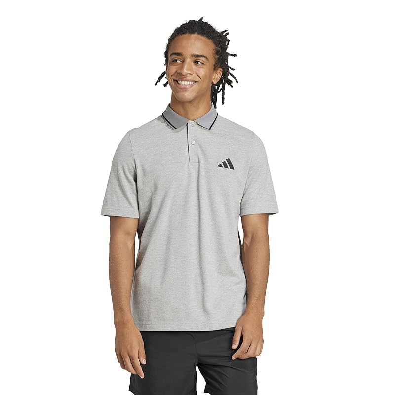 

[Adidas] essentials small logo picket polo shirt KRG14 men s medium gray heather/black (JE9022) J/L