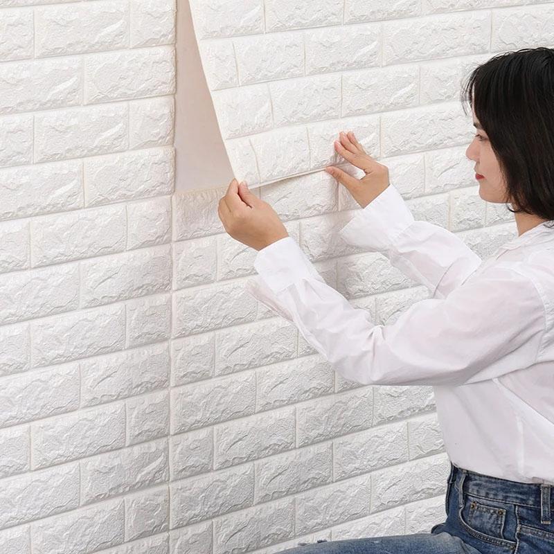 Adhesive Wallpaper Sticker 3D Decoration for Bedroom DIY Waterproof Wall Stickers 70*77cm Brick Pattern Sheet Paper Home Room