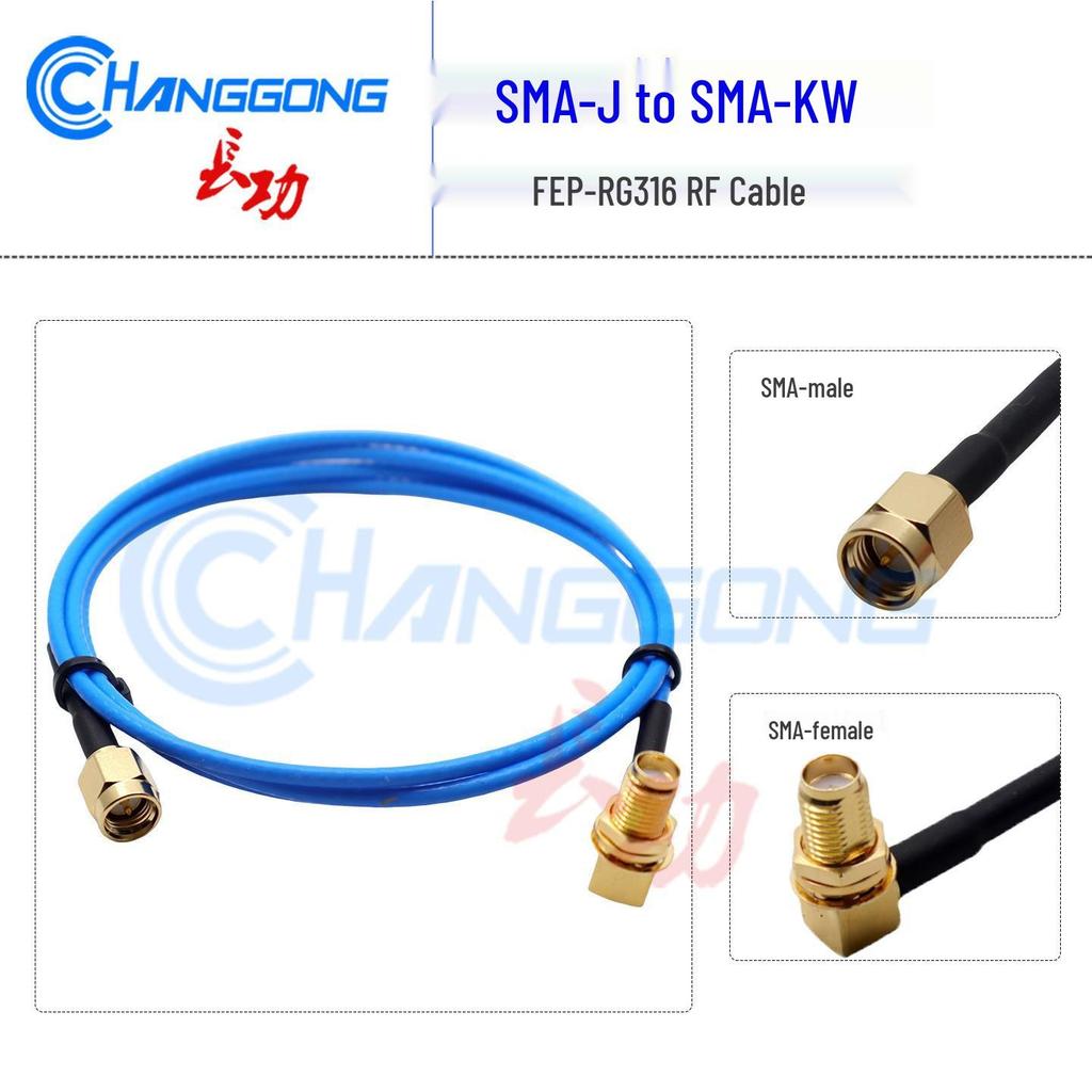 SMA Male to Right Angle SMA Female Jumper Cable, FEP-RG316, Blue