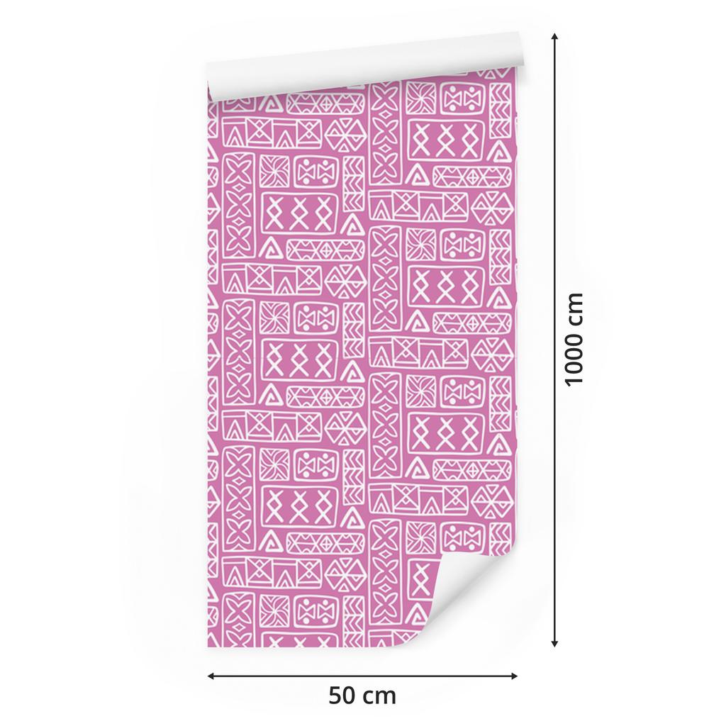 Polynesian Geometric Pattern Wallpaper Powder Pink and Purple 50x1000