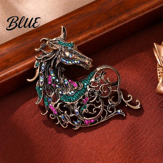 Vintage Horse Brooch Retro Rhinestone Pin Women Men Zinc Alloy