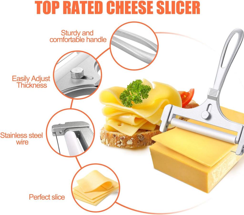 Stainless Steel Wire Cheese Slicer Cheese Planer Tool Adjustable Thickness Cutter Soft Semi-Hard Hard Cheeses Kitchen Cook Tool