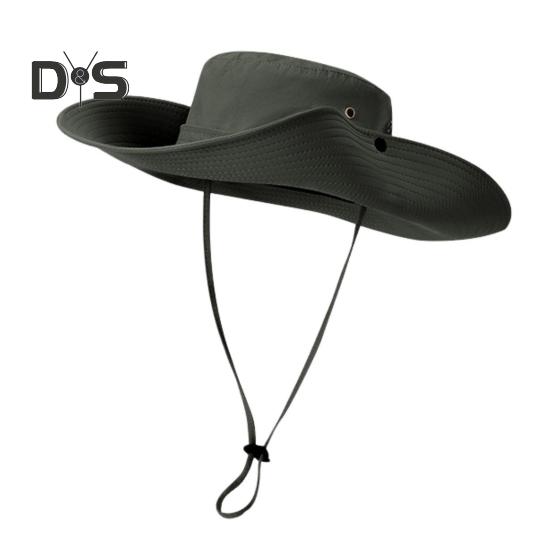 Men Fisherman Hat Flat Top Wide Brim Breathable Sun Hat Adjustable Windproof Drawstring Sun Protection Hat