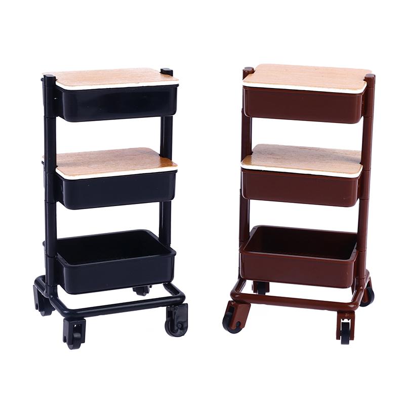 1:12 Dollhouse Trolley Dining Cart W/Wheel Storage Shelf Furniture Decor Toy