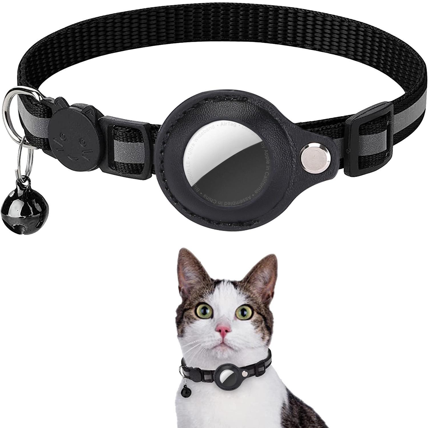 Huisdier katten AirTag PU Anti Verlies Halsband Breekbaar Reflecterende Strepen Verstelbare Kitten Halsband Waterdicht kattenhalsband accessoires 1cm 22-34cm