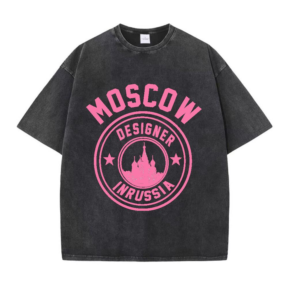 

Женские хлопковые выстиранные футболки Модный дизайн Московский дизайнер в России Принтованные топы Свободные состаренные уличные женские вещи 3XL