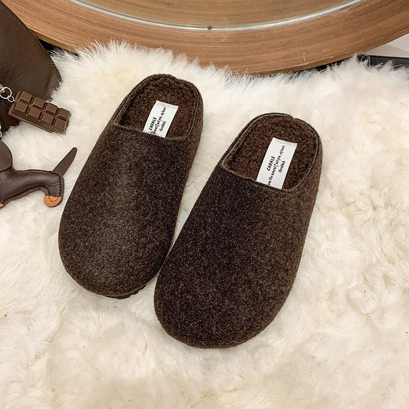 Thick-soled fluffy shoes with plush bag head Birkenstocks slippers elegant fairy style lazy shoes wear 22 autumn and winter models