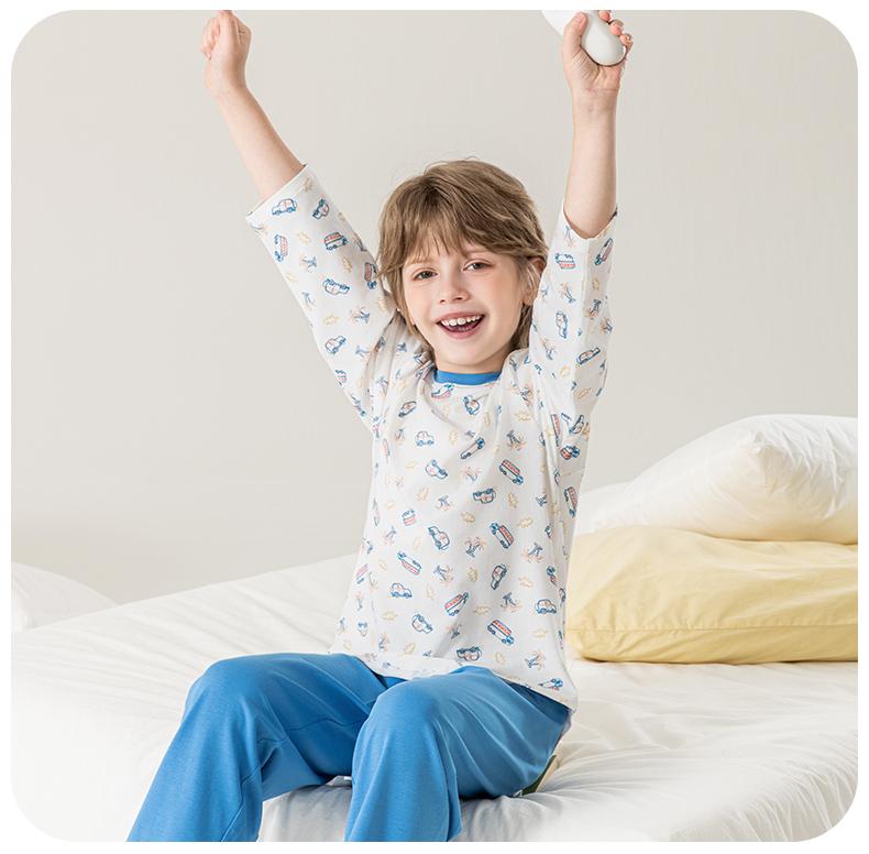 Yingbolun Summer New Boys' Long sleeved Pants Lycra Cotton Set A-class Home Clothes