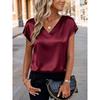 A New Solid-color Fashionable and Versatile Satin V-neck Short-sleeved Top for Spring and Summer