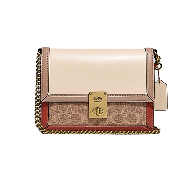 

New COACH Hutton Leather Small Square Bag Chain Handbag Crossbody Bag Shoulder Bag Women s Brown White & Multicolor C2795-B4SD2 21.6*6.1*16.5CM