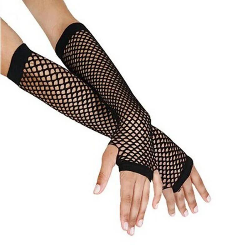 Lange schwarze Netzhandschuhe für Damen, sexy Netzspitze, fingerlose Handschuhe, Tanz, Gothic, Punk, Rock, Kostüm, Festivalhandschuhe, Fäustlinge