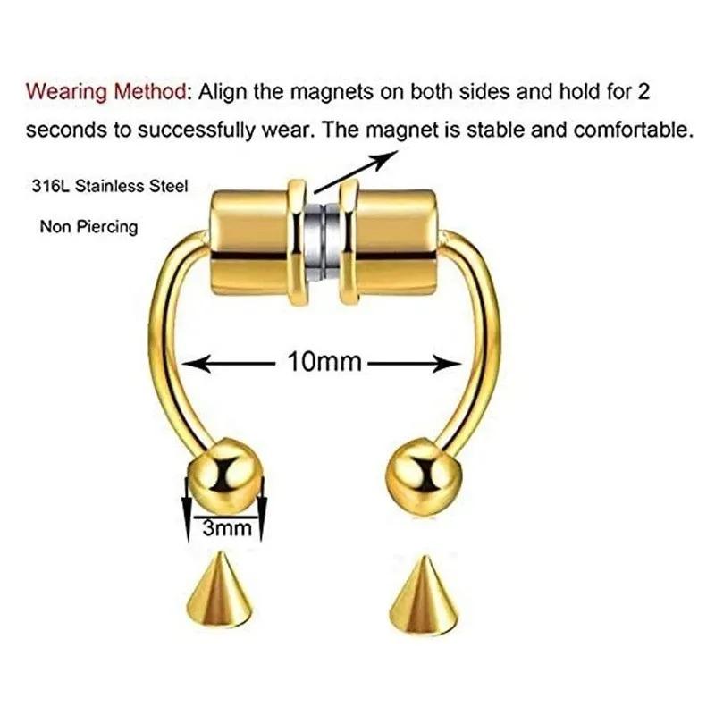 1/2/3/4/5 Adet Sahte Manyetik Burun Halkaları, Faux Piercing Burun Halkaları Piercing Olmayan Septum Halkaları Klipsli Paslanmaz Çelik Mıknatıslı Halkalar