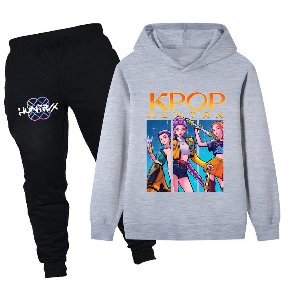 PB1211 Kinder Jungen Mädchen Kpop Mira Zoey Rumi Druck Langarm Kapuzenpullover Hose Hosen Kleidersets
