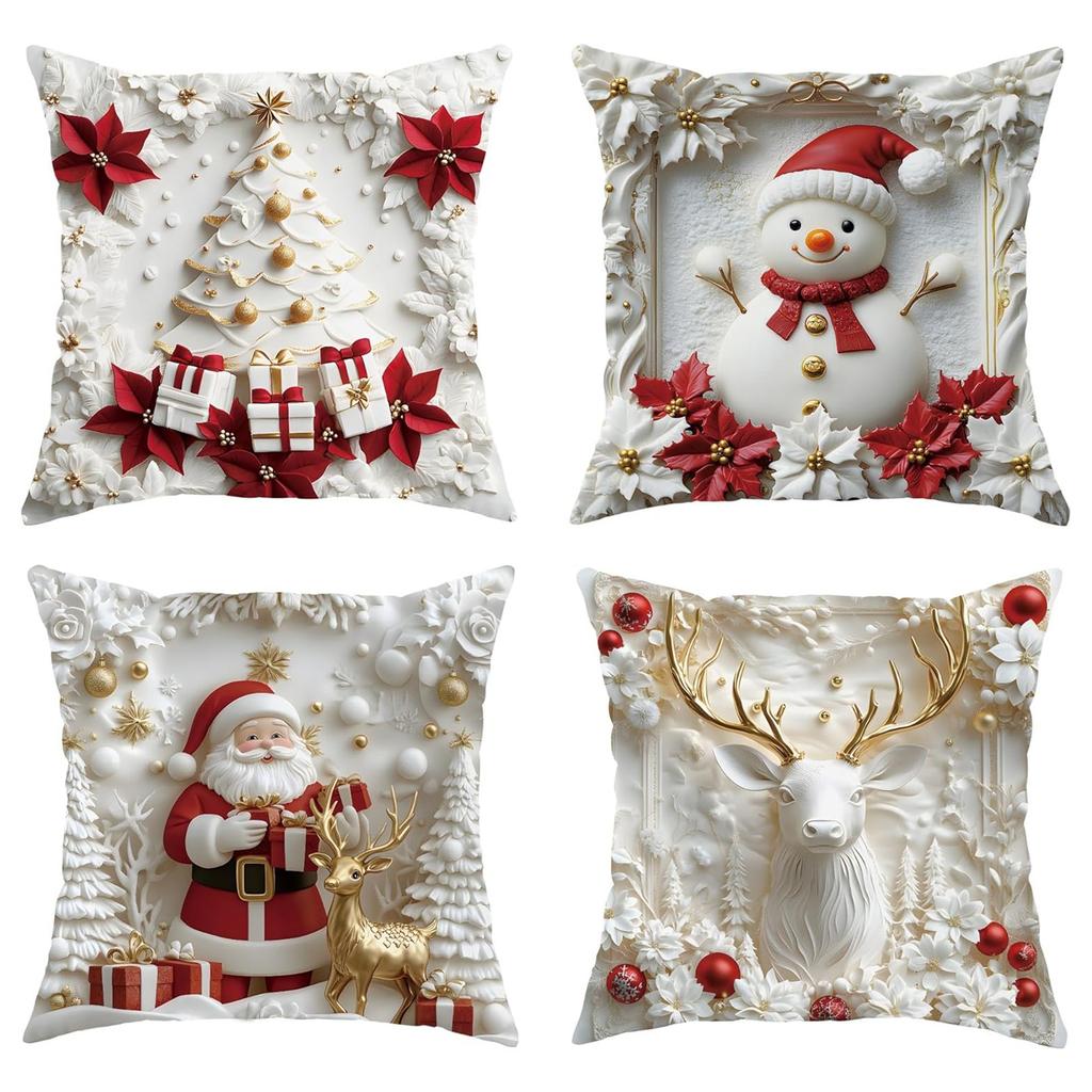 Christmas Throw Pillow Covers Set of 4 Pillowcase Christmas Decorations Cushion Cover for Bedroom Sofa Holiday Winter Home Decor