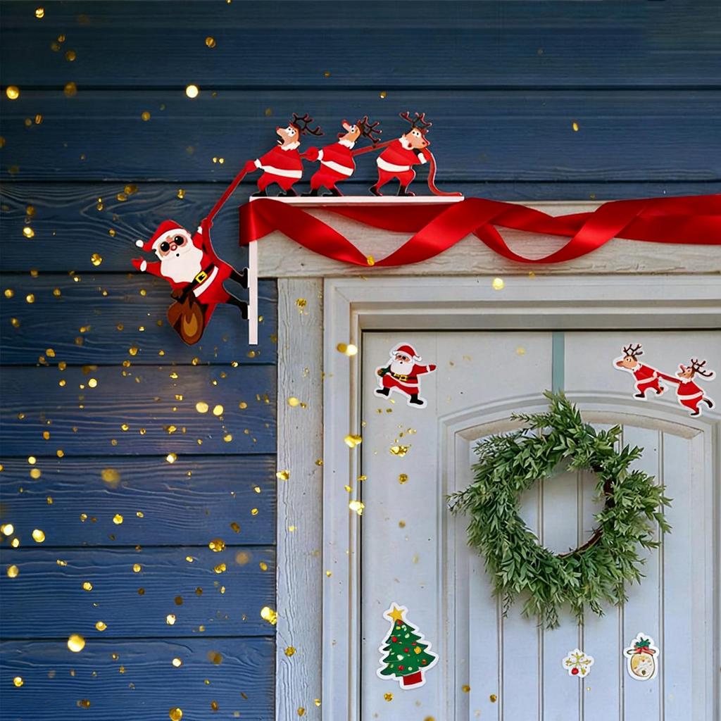 Weihnachtsdekoratives Tür Eckschild  Dekor Weihnachts-Türrahmen-Dekor Schneemann Rentier Rahmen Schild Holzanhänger Dekor