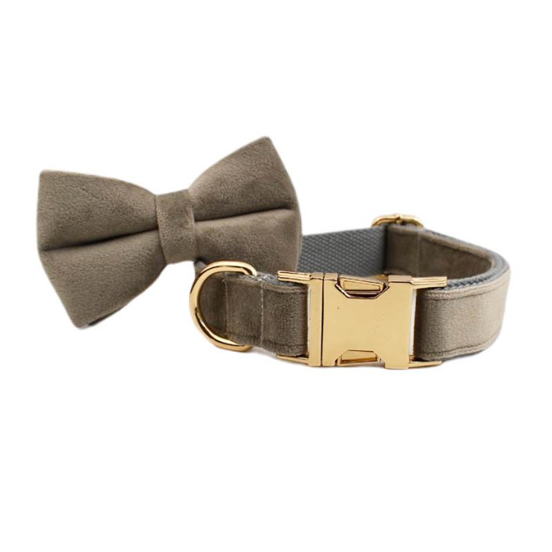 Light grey Velvet Dog Collar And Leash Set For Dogs Custom Engraved Nameplate Pet Supplies Dog Leash Velvet 12