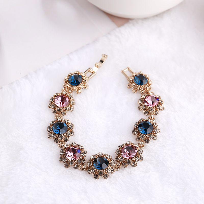 

Южная Корея Супер Вспышка Ретро Женская Мода Подарок Браслет Стразы Blue and pink crystal Matching