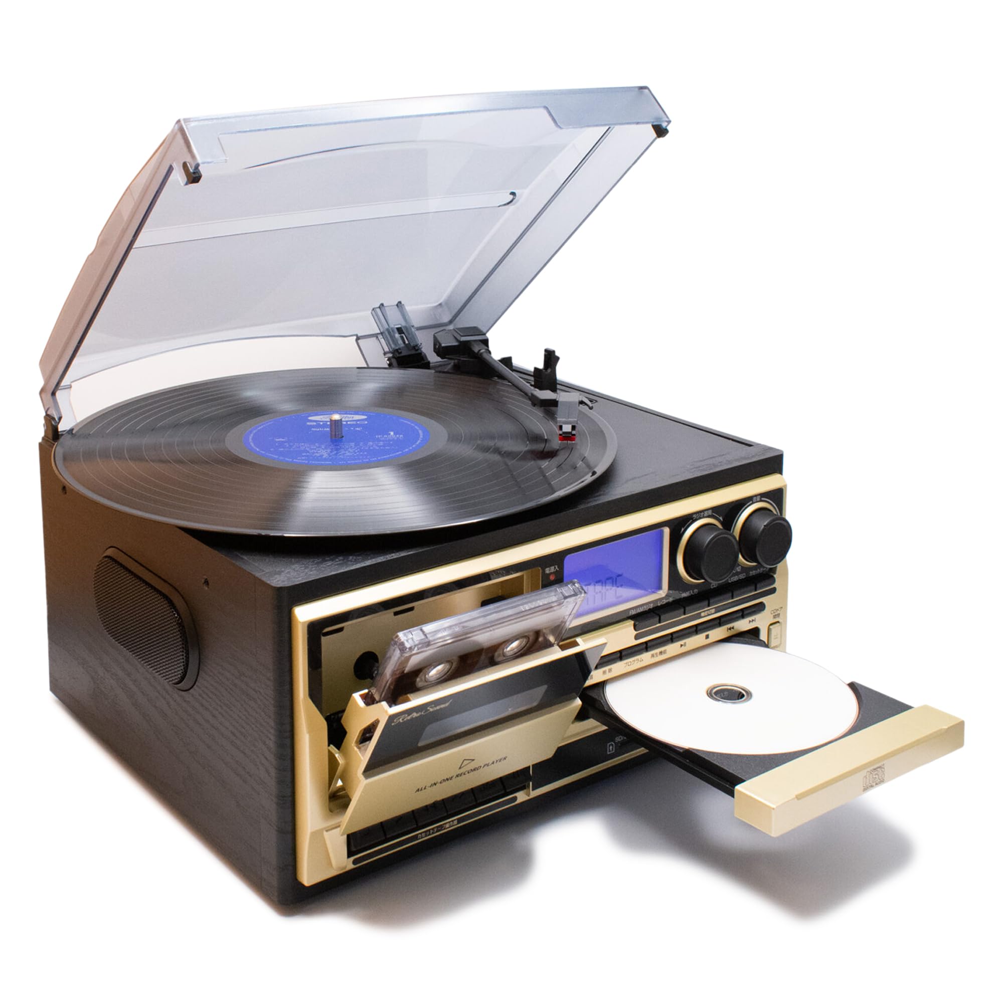 

wood grain rotation radio disc playback CD USB cassette tape playback recording retro classic donut disc speaker speaker km028 [Tokyo Deco]