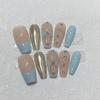 Pure Hand-wearing, Simple Blue French Nail Art Patch for Summer, Detachable Fake Nails