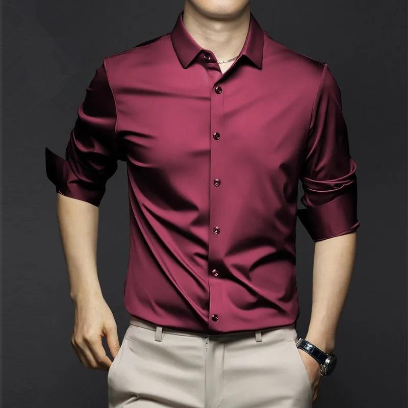 New Stretch Anti-Wrinkle Men's Shirts Long Sleeve Dress Shirts for Men Slim Fit Social Business Blouse Shirt