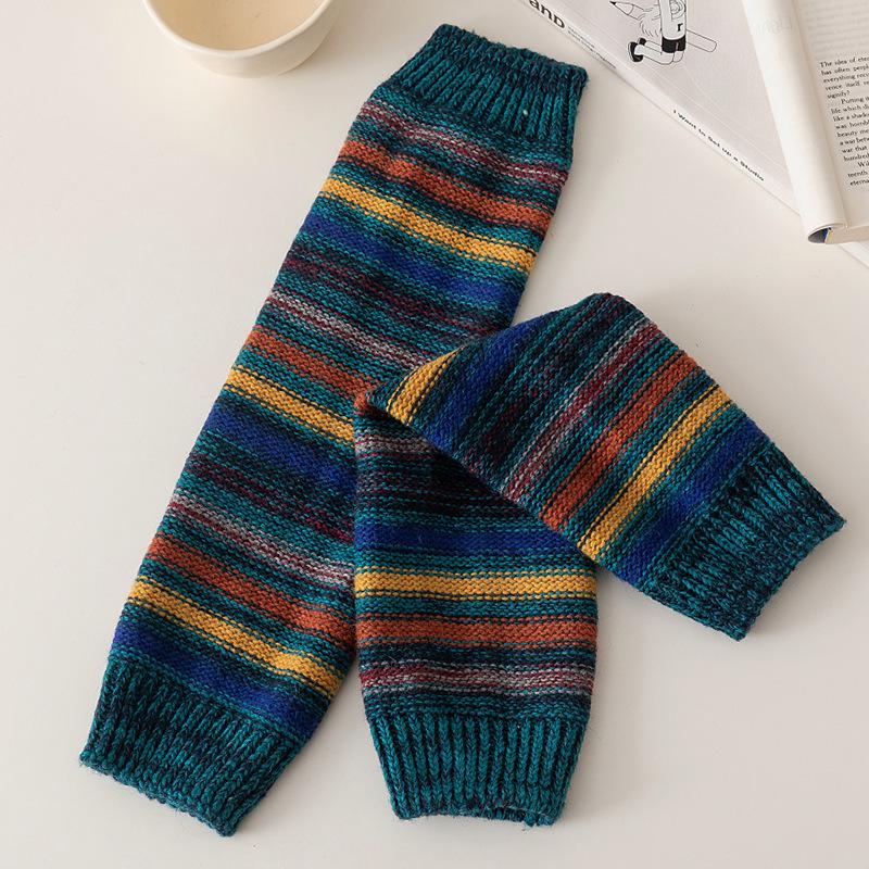 Набор полосатых шерстяных носков и вязаных перчаток в стиле Y2K с гетрами One Size синий