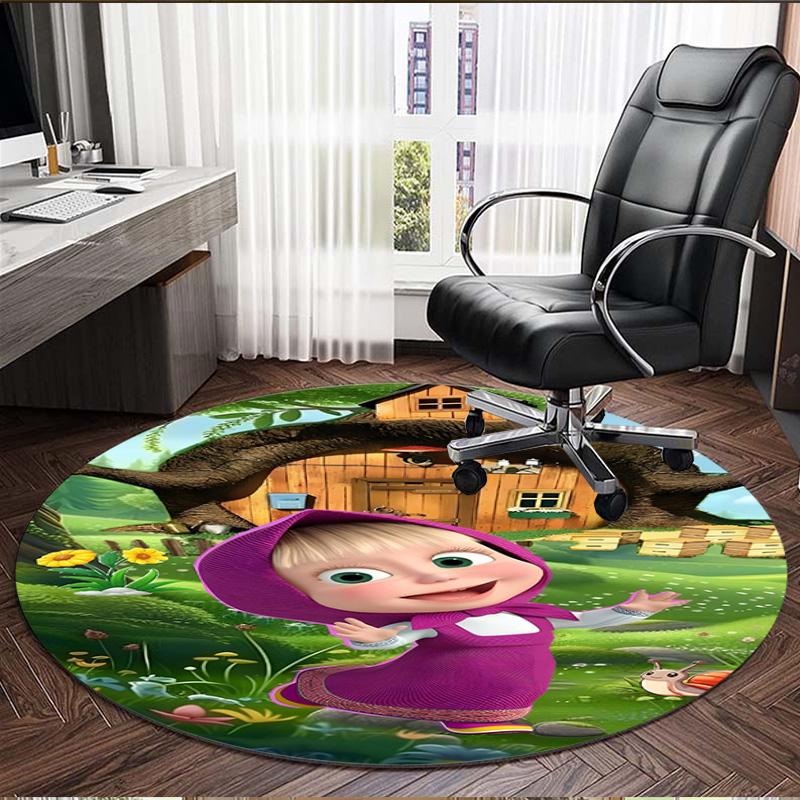 Masha and The Bear Print Round Rug, Washable Floor Carpet, For Entryway Dorm Laundry Room Office Study, Home Decor Birthday Christmas Gift