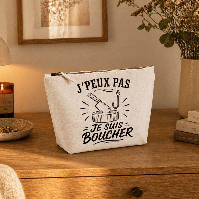 Trousse de toilette - PLANETEE - J'peux pas minimaliste (J'peux pas je suis Boucher) - Beige - 100% coton - 3 L