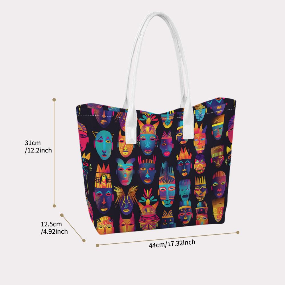 Tribal Face Print Tote Bag for Daily Use