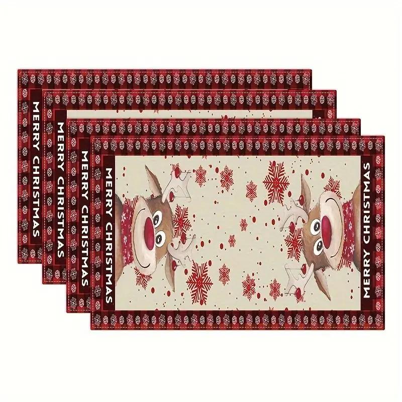 1PC Christmas Tree Santa Claus Snowflakes Print Placemats Christmas Table Mat Linen Placemat for Kitchen Dining Table Decoration