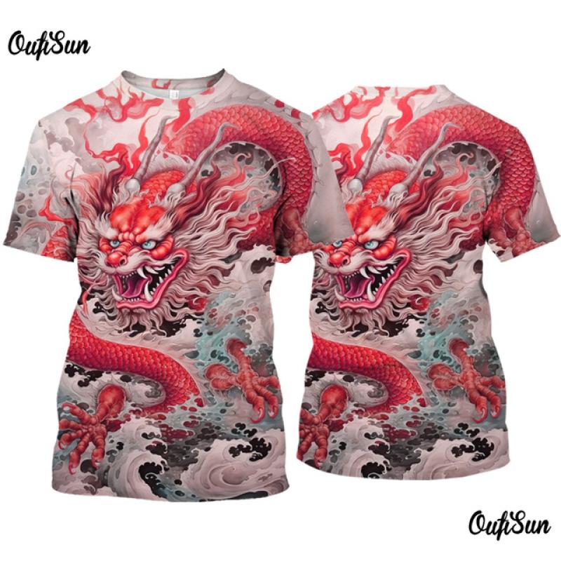 2024 neue In männer T-Shirt 3d Drachen Druck Sommer Kurzarm T-stücke Casual Oansatz Pullover Übergroßen Kleidung Outdoor T hemd