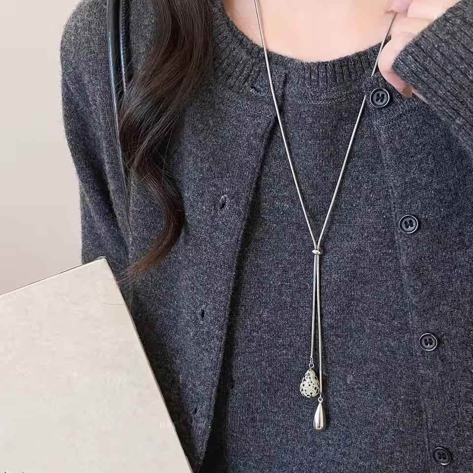 2026 Vintage Natural Spotted Tiger Eye Stone Star Moon Water Drop Pendant Adjustable Long Chain Necklace For Women Accessories